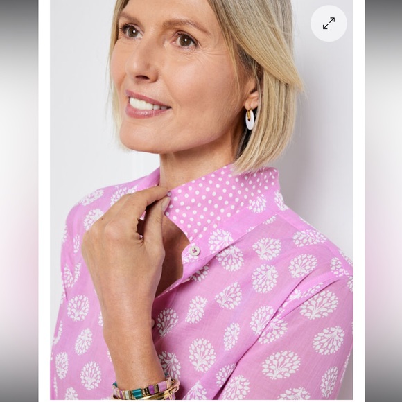 Talbots COTTON BUTTON FRONT SHIRT - TREE OF LIFE sz M - Picture 2 of 11